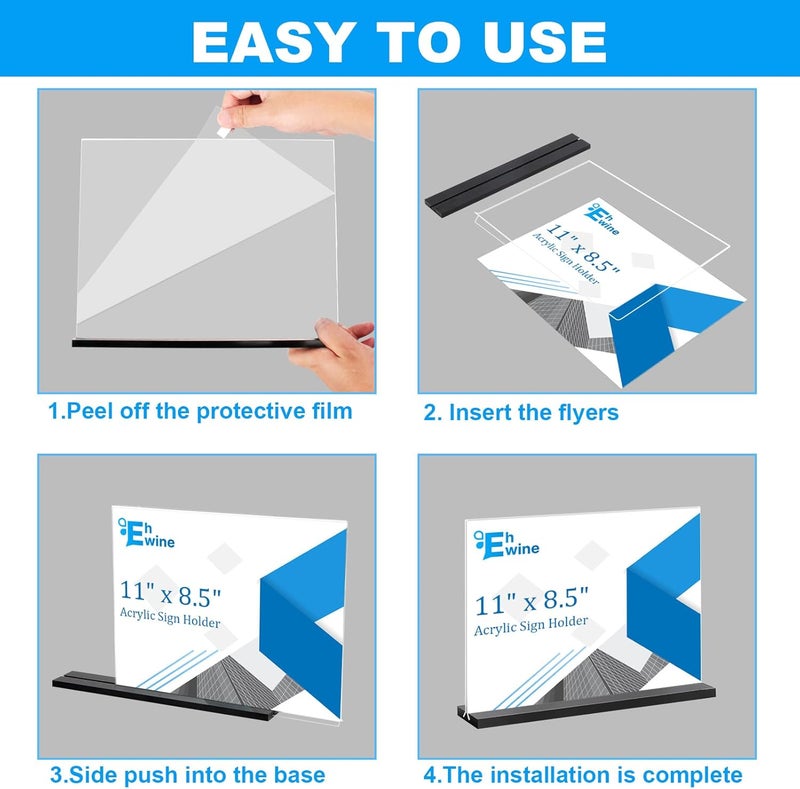 EHWINE 6 Pack Acrylic Sign Holder 8.5 x 11 Horizontal, Double-Sided Stand up Table Top Sign Holders, Clear Acrylic Picture Frame Menu Flyer Paper Holder Display Stand for Office Business Store Wedding Party(Black Base) - Image 5